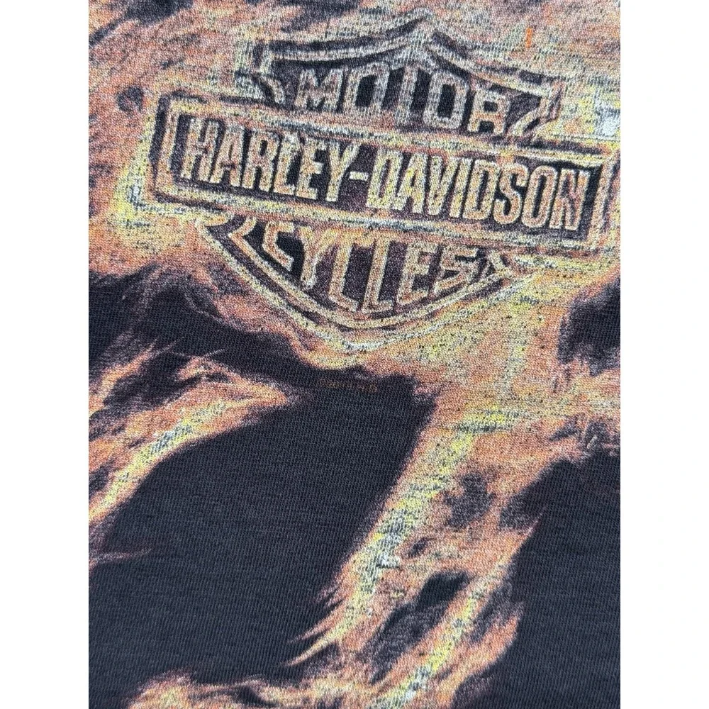 Harley Davidson Faded & Distressed Flames Wolf Minneapolis Biker Y2K T-Shirt (L)
